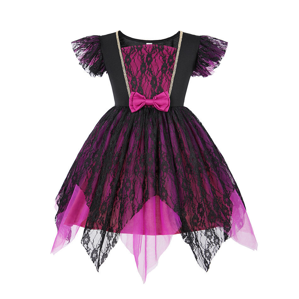 Fantasia De Bruxa De Halloween Infantil , Conjunto De 4 Peças , Vestido De Renda Roxa , Roupas De Performance De Palco P — imagem 2 de 2