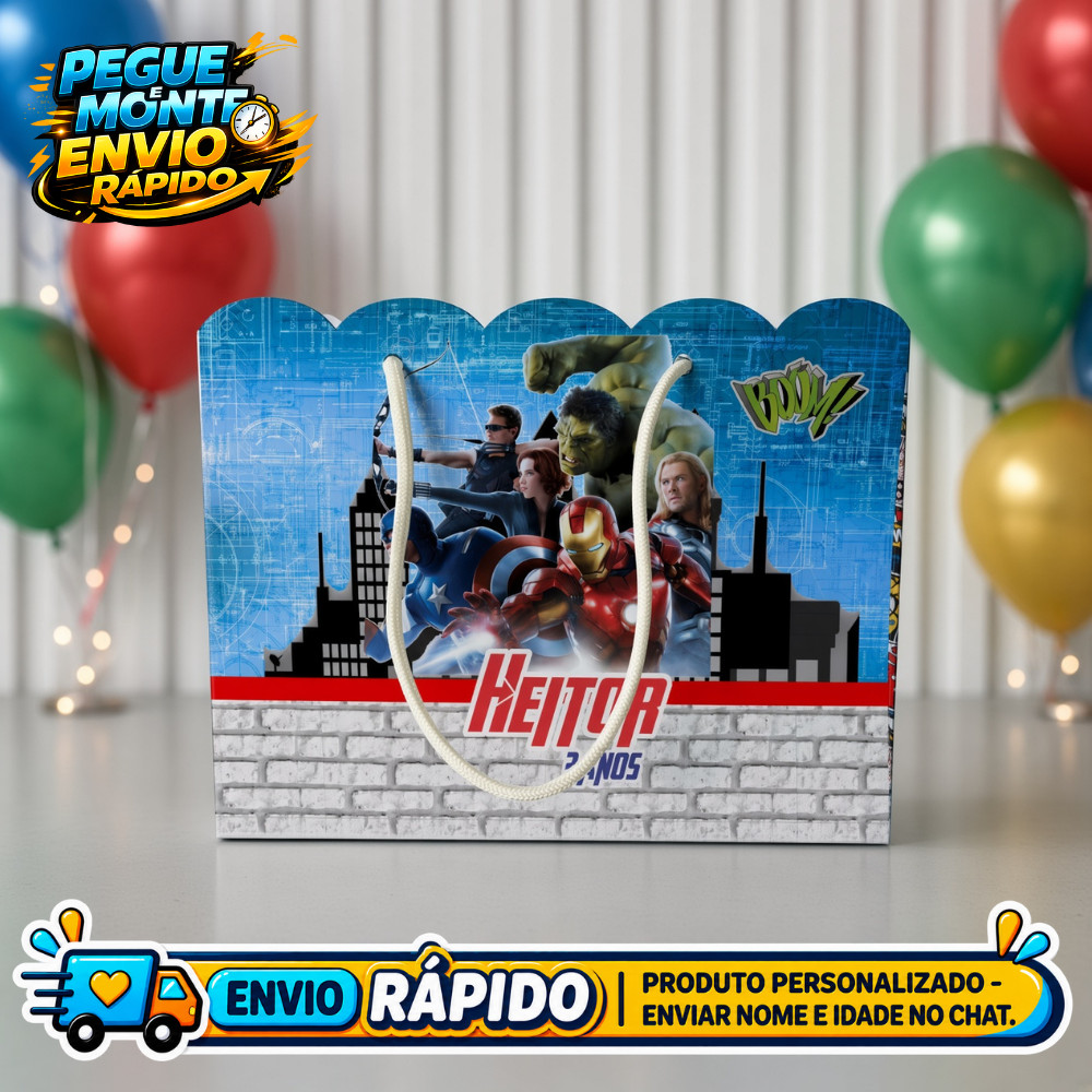 Sacolinha Personalizada Vingadores  Lembrancinha de Festa Infantil Aniversário Sacola Surpresa