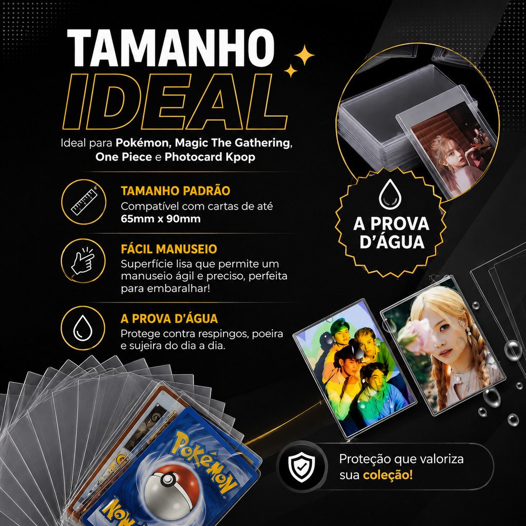 Sleeves Para Cartas 65x90mm Transparente TCG Central Shield — imagem 2 de 2