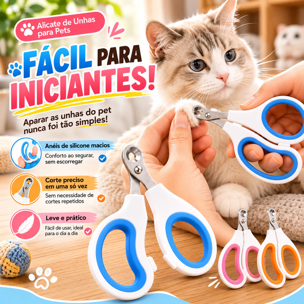 Cortador de Unhas Pet Profissional em Inox com Corte Seguro para Cães Gatos Coelhos e Animais Pequenos Tesoura de Unhas