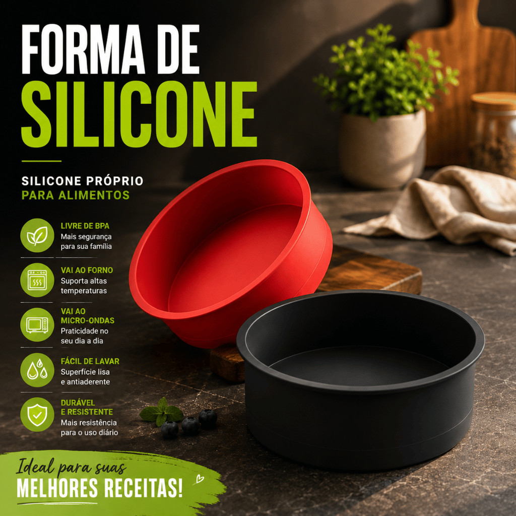 Forma de Silicone Antiaderente 16,5 cm 24cm Assadeira Redonda Air Fryer Bolo Torta Salgada Ar fri
