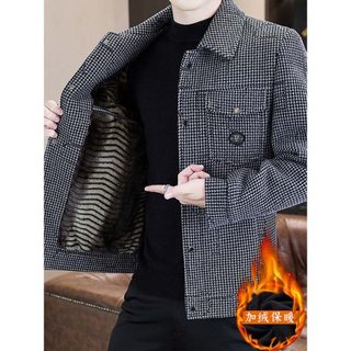 Outono inverno Houndstooth xadrez jaqueta de lã masculina lapela forro de lã engrossado Casual inverno quente jaqueta de
