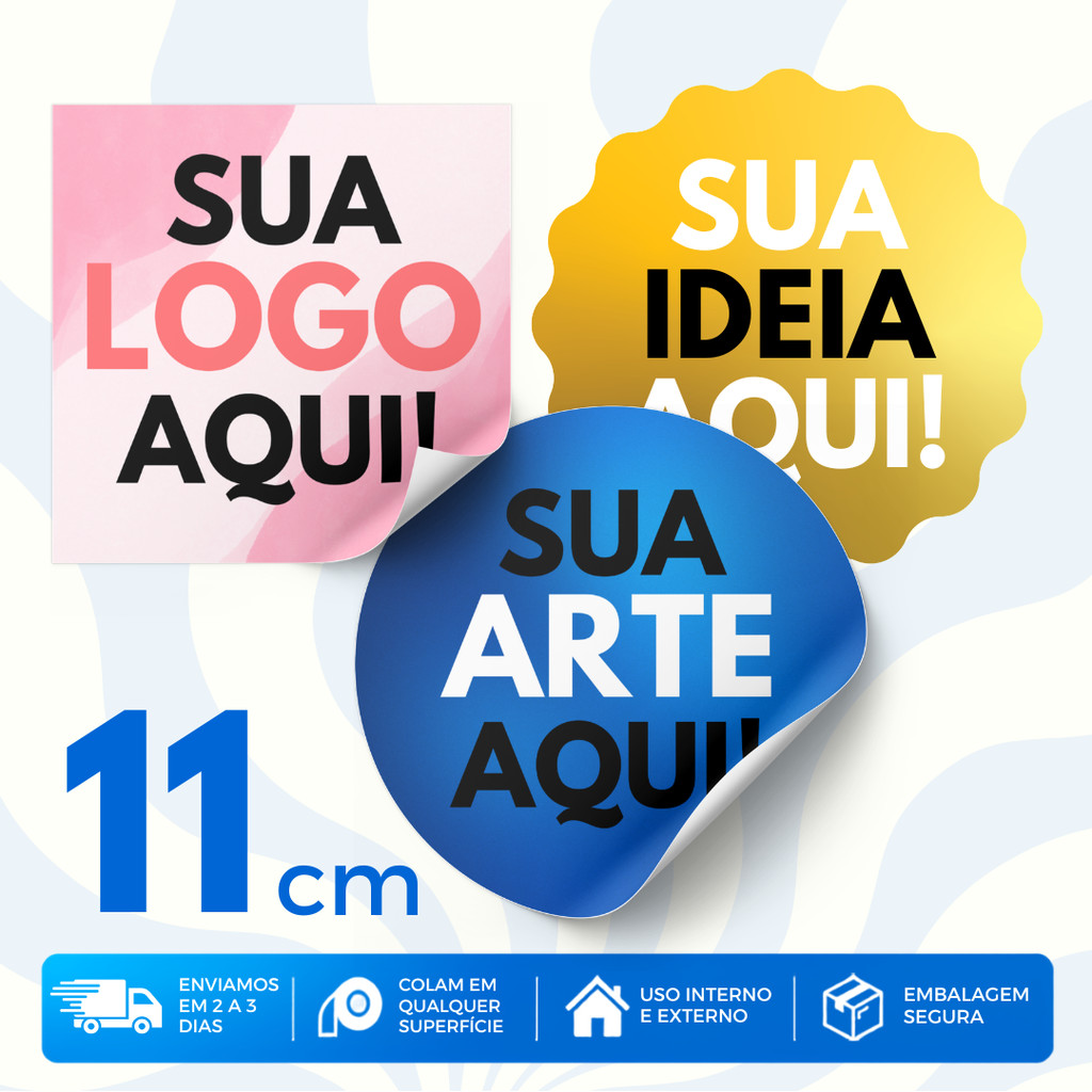 Etiquetas Adesivas 11x11 cm Personalizadas em Vinil à Prova D'água | Rótulos Adesivos Personalizados