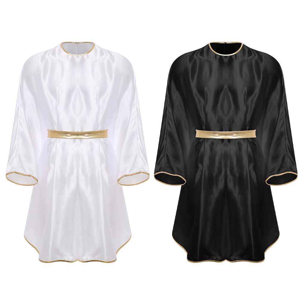inhzoy Fantasia Masculina De Cosplay Anjo Robe Vestido Patchwork Dourado Brilho Guarnição Gola Redonda Manga Morcego Des