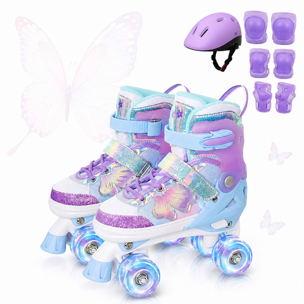 Patins 4 Rodas Infantil Roller Ajustável Para Crianças Menino e Menina Kit Proteção