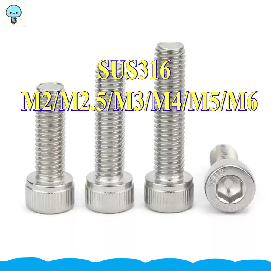 Parafuso Hexagonal Interno De Cabeça De Copo De Aço Inoxidável 316 DIN912 A4 Cilíndrica Estendida M2~M6*L4-150mm