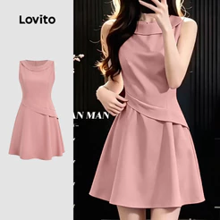 Lovito Vestido Rosa Casual Plissado Primavera/verão para mulheres L198ED322