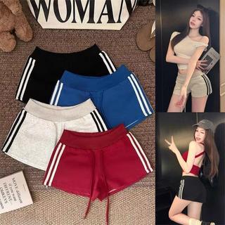 Shorts esportivos listrados americanos, roupa externa 2026, Casual, mais fina, com cordão, quente, menina, Yoga, praia, 