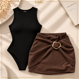 Conjunto Feminino Body Regata + Short Saia Cintura Alta Look Elegante 2026