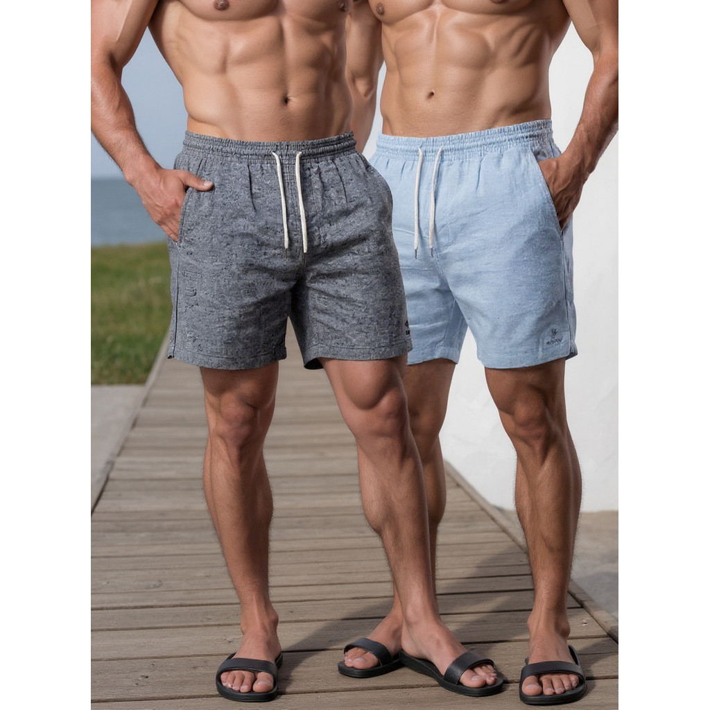 Kit 2 Bermudas Masculinas Linho Elastano Praiana Confortável Verão — Nikko