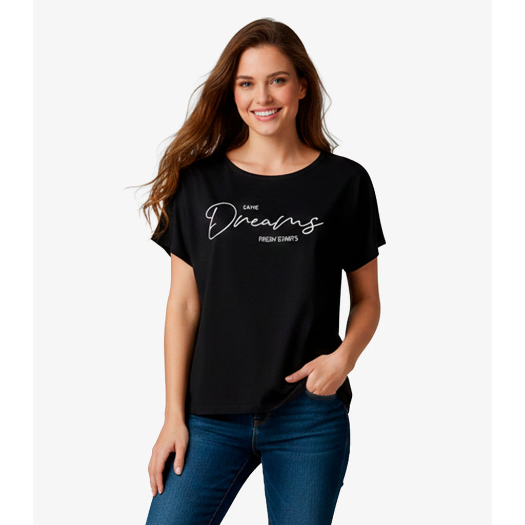 Blusa Feminina Manga Curta Infinita Cor Preto