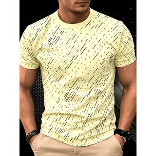 Camiseta estampada Digital de linha de sarja preta, estilo minimalista masculino Casual de manga curta, camiseta masculi