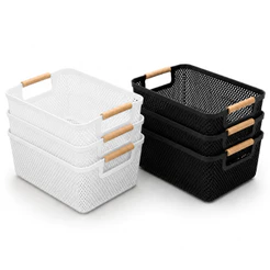 Cestas Caixas Organizador Alça Bambu Multiuso Prateleira Cozinha Banheiro Lavanderia Closet