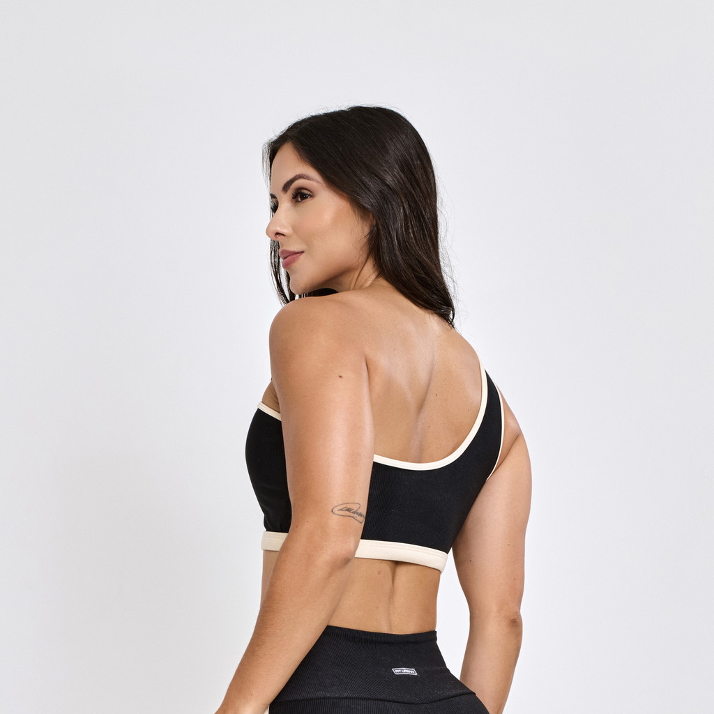 Conjunto Top + Legging Micro Canelado Ombro Único com Detalhes Esporte Casual — imagem 2 de 2