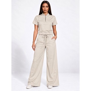 Conjunto Feminino Casual com Blusa de Manga Curta, Gola Alta e Calça Pantalona