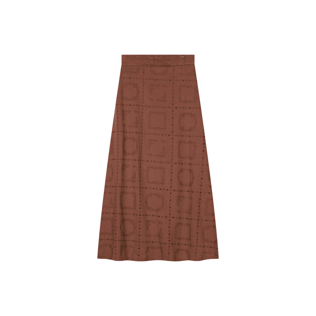 Saia Midi Feminina Floral Devorê Marialícia Marrom