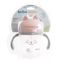 Copo Infantil Com Canudo E Alça Gatinho Rosa Buba 220ml