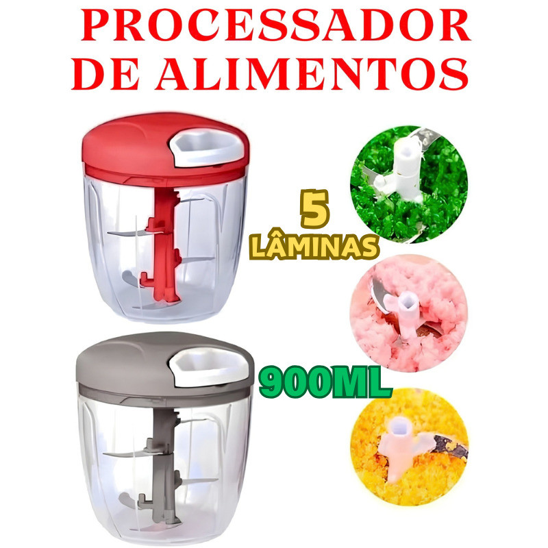 Processador De Alimentos Manual 900ML Com 5 Lâminas Triturador Fatie E Triture Com Agilidade