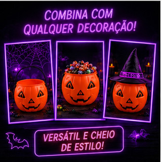 Caldeirão Abóbora Halloween com Alça de Cordinha para Doces Travessuras Festa Decoração