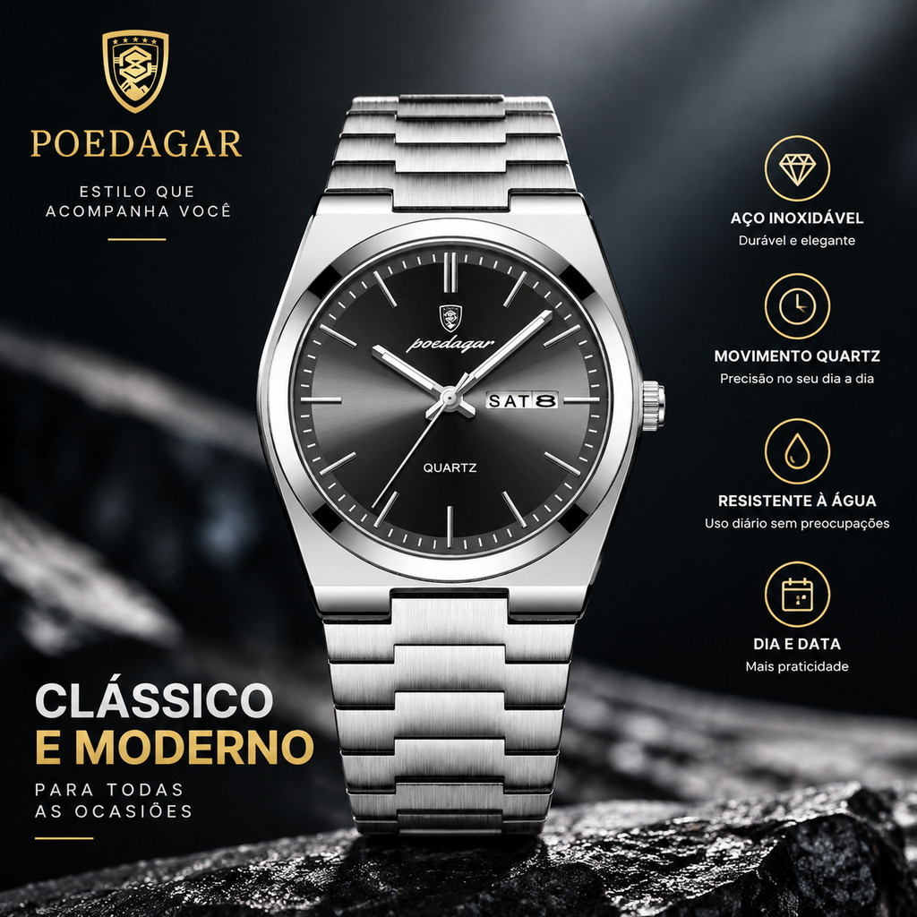 POEDAGAR 930 Relógio de luxo casual para homem, em aço inoxidável, resistente à água, ideal para o trabalho e eventos >