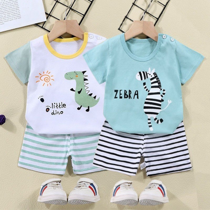 Crianças Camisetas + Shorts Listrados Conjunto De Roupas De Algodão Roupa Interior Dos Desenhos Animados Zebra Pijama Te