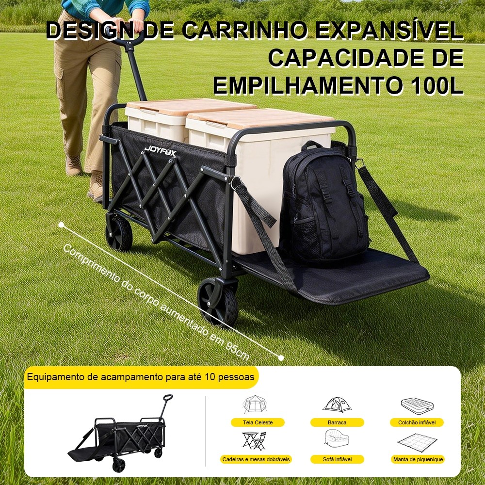 Carrinho Dobrável Multiuso JOYFOX Para Camping Praia Pesca Piquenique com Rodas Todo Terreno 100kg · foto 2