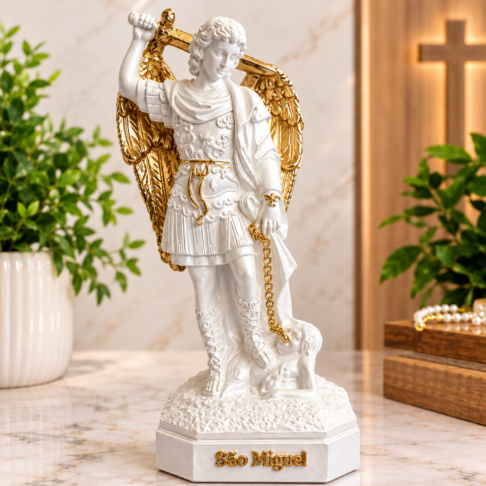 São Miguel do Monte Gargano 20cm Branco Perolado Gesso Premium