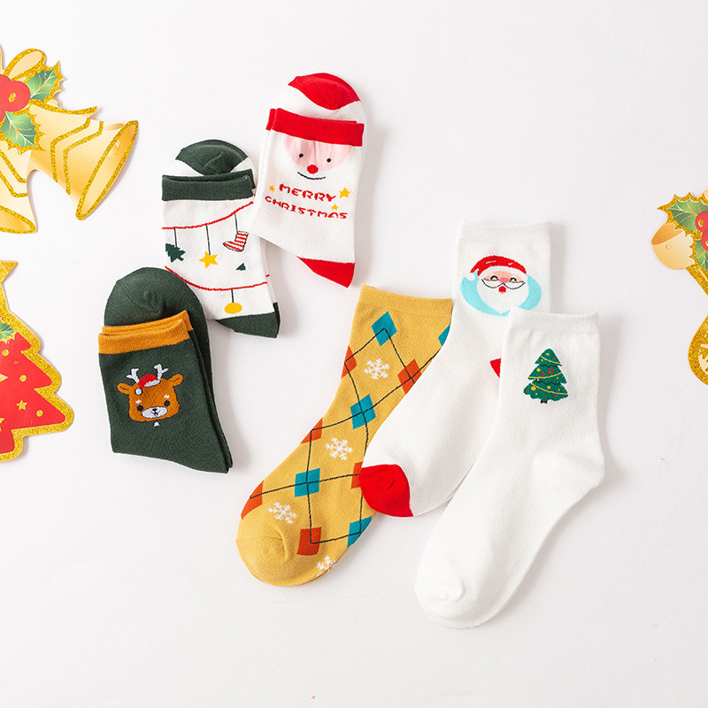 Meias de natal meias de ano novo veados bonito meias femininas algodão dos desenhos animados meias papai noel veados mei