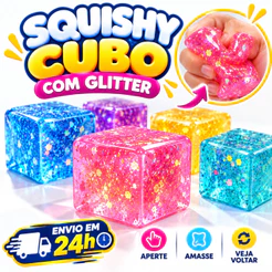 Squishy Cubo de Gelo Glitter Ice Cube Brinquedo Sensorial Antiestresse Macio Fidget Toy Colorido