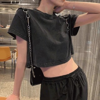 Americano Retro algodão angustiado quente menina curto de manga curta camiseta feminina verão solto na moda europeu amer