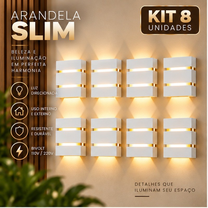 8 Arandela Externa Interna Slim Facho Duplo Parede 110/220