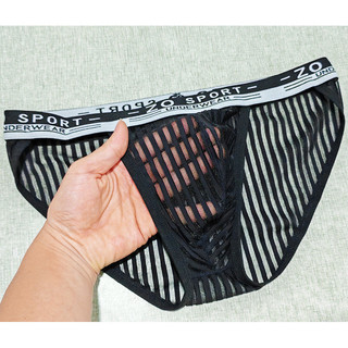 Luz de luxo única roupa interior masculina alta fenda triângulo gelo seda náilon tira vidro macio confortável perspectiv