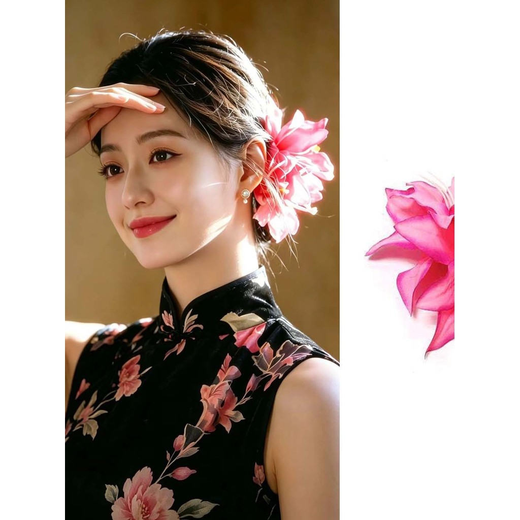 Beleza Oriental rosa flor grampo de cabelo Cheongsam acessórios cabeça flor grampo de cabelo clipe lateral Duckbill clip