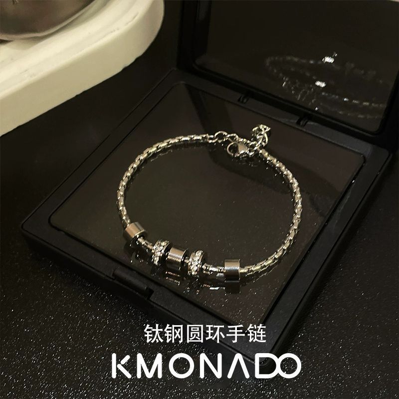 KMONAD titânio aço não-desbotamento piscando anel de diamante pulseira estilo Hip-Hop masculino pulseira nicho Design pr