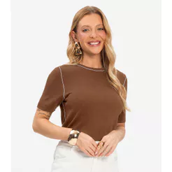 Blusa Feminina Tricot Com Detalhe Rovitex Marrom