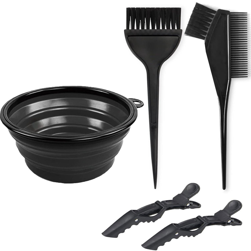 Kit de 5 peças de ferramentas para coloração de cabelo: pente para tratamento capilar, escova para coloração, prendedore