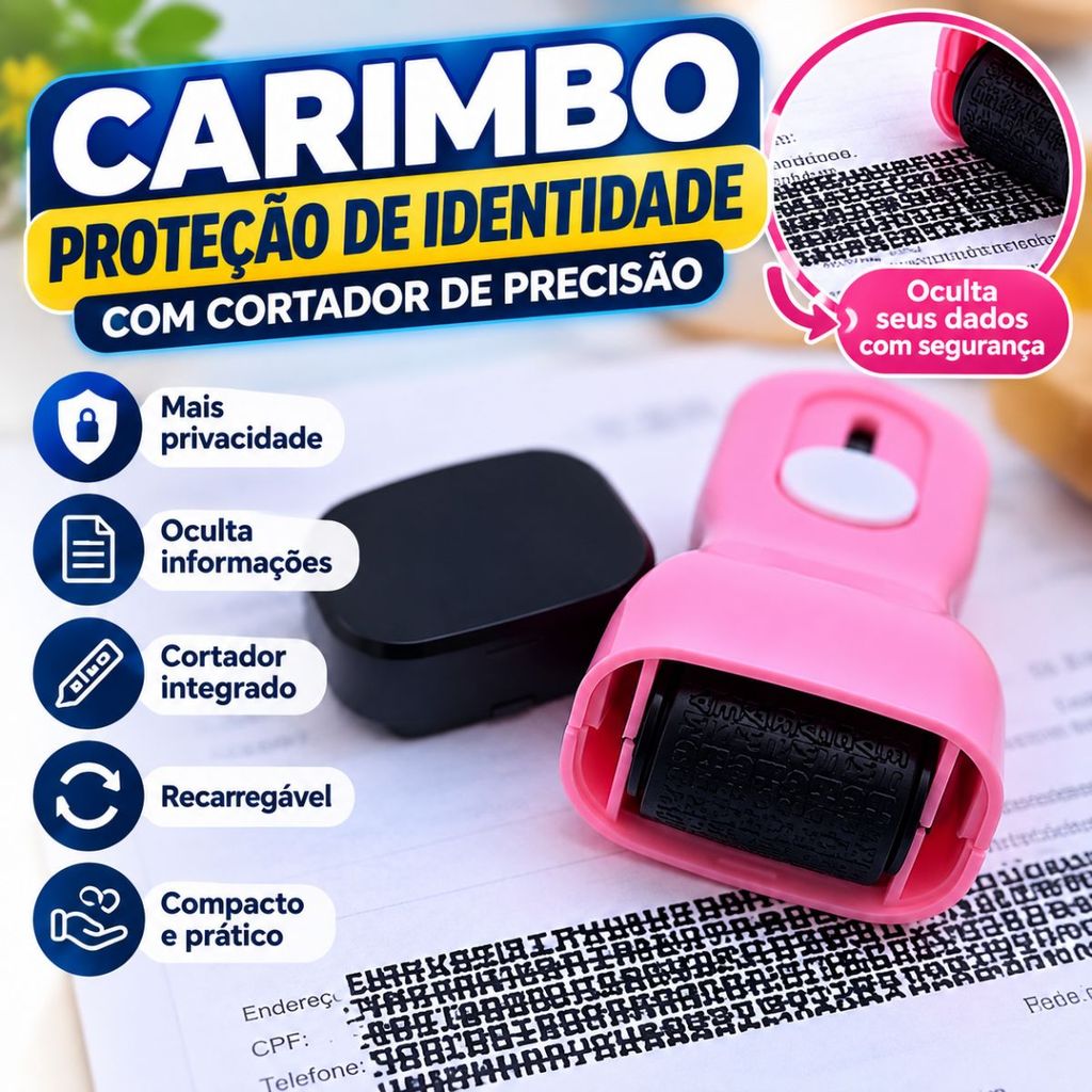 Carimbo Proteção De Identidade Recarregável Com Cortador De Precisão Para Documentos Dados Privacidade E Sigilo