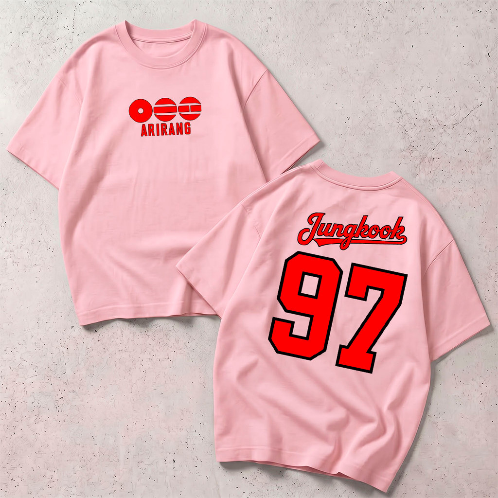 Camiseta BTS Jungkook Vermelha Kpop Army Estampada Frente e Costas Número 97 JK Moda Feminino