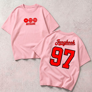 Camiseta BTS Jungkook Vermelha Kpop Army Estampada Frente e Costas Número 97 JK Moda Feminino