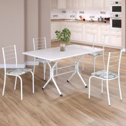 Conjunto Sala de Jantar Mesa Retangular 120x75cm Tampo Madeira MDP White 4 Cadeiras Rio Branco/Paraopeba