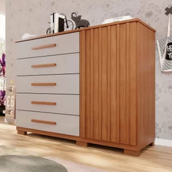 Cômoda para Quarto 1 Portas 5 Gavetas Jaspe Expresso Móveis Marrom/Cinamomo/Off White Cinamomo/Off White