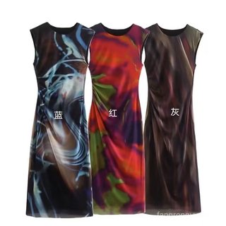 Comércio exterior 2023 europeu americano outono novo estilo elegante em torno do pescoço sem mangas Tie-Dye magro ajuste