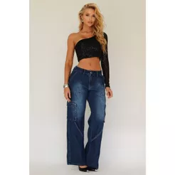 Calça Jeans Feminina Cargo Viviane Planet Girls Azul Médio