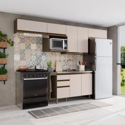Cozinha Completa Modulada 8 Peças 8 Portas 100% MDF Aurora Espresso Móveis Cinza/Duna/Cristal