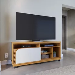 Rack para TV até 65 Polegadas 150cm Rodízio 2 Portas Jurere Marrom Naturale/Off White Matte Naturale/Off White Matte