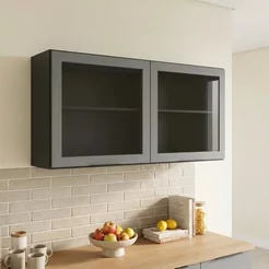 Armário de Cozinha Aéreo 120cm 2 Portas com Vidro Etna Grafite Cinza