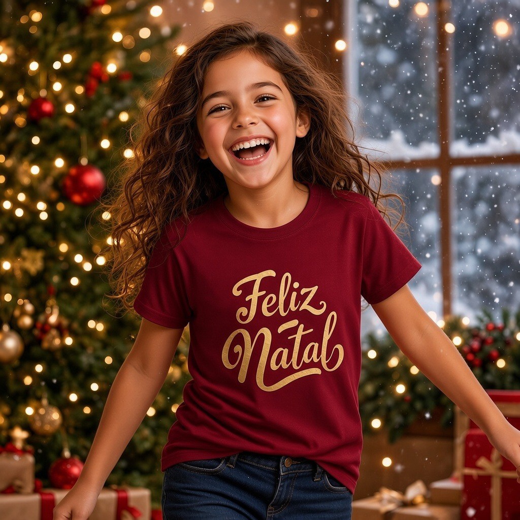 Camiseta de Natal Infantil e Juvenil Básica Estampa Religiosa Jesus Ceia de Natal Roupa para Criança Menino e Menina
