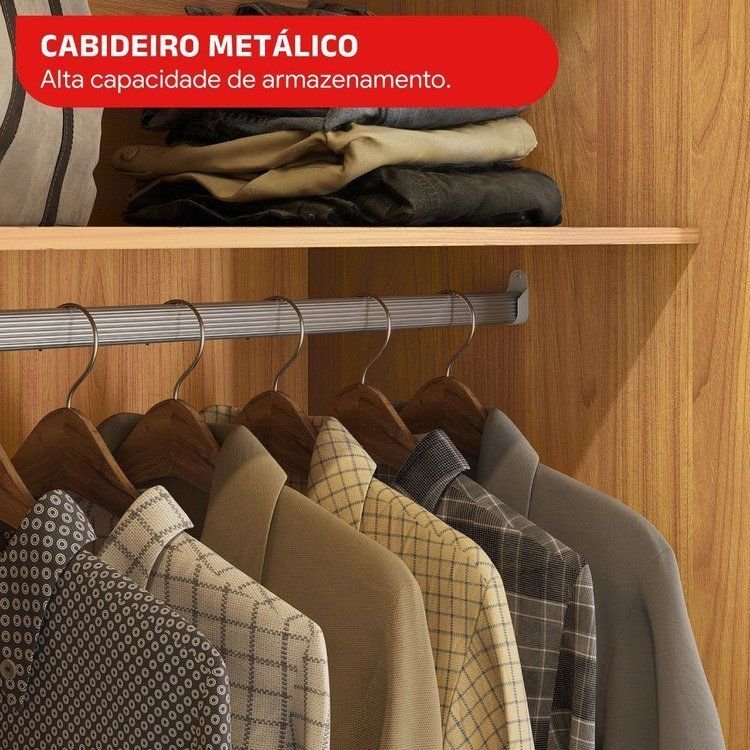 Guarda-Roupa Casal com Espelho 2 Portas de Correr e 3 Gavetas 100% MDF London Cinamon/Off-White Cinamon/Off White · foto 2