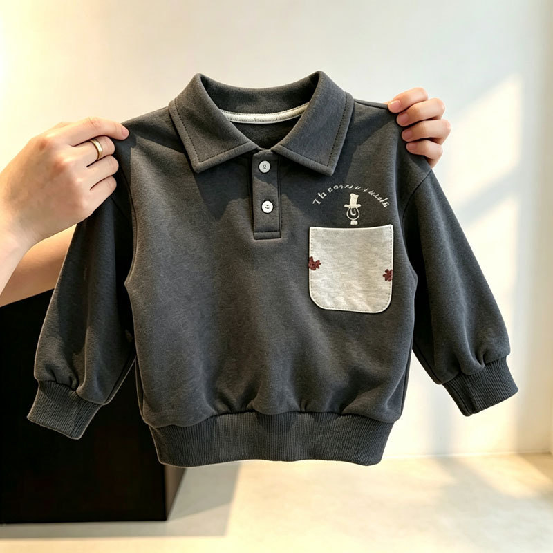 Crianças bebê manga comprida camiseta POLO primavera outono novo estilo menino dos desenhos animados lapela All-Match es