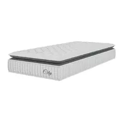 Colchão Solteiro Molas Ensacadas City Pillow Top 88x188x23cm Branco/Preto Hellen - Suporta até 110kg por Pessoa